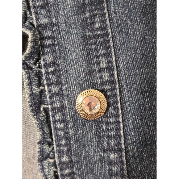 OSO Casuals Womens Sleeveless Denim Jacket Vest M Blue Ruffles Collared Pockets - Picture 3 of 3